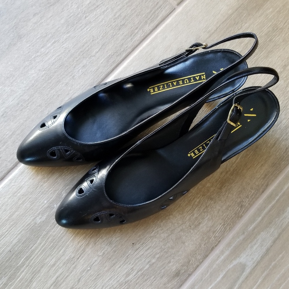 Naturalizer Black Leather Sling Back Heels, NWOT